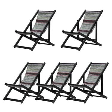 Imagem de Kit 5 Espreguiçadeiras Dobrável Black Sb-chevron Vermelho