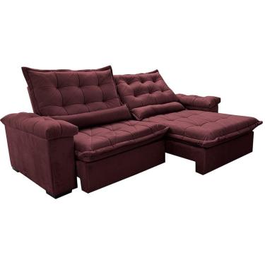 Imagem de Sofá Retrátil E Reclinável 3,15M Cama Inbox Big Fresh Com Softgel D40 Velupluma Vinho