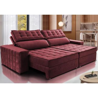 Imagem de Sofá Retrátil E Reclinável 2,75M Cama Inbox Big Star Com Softgel D40 Velupluma Vinho