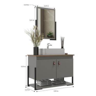 Imagem de Gabinete Banheiro 60cm 2 Portas Com Cuba E Espelheira Multimóveis Cr10106 Cimento/noce Cimento/noce