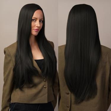 Imagem de Peruca preta reta, sem cola, resistente ao calor, peruca sintética para mulheres, adequada para festas de cosplay e muito mais (vem com touca de peruca) 78 cm