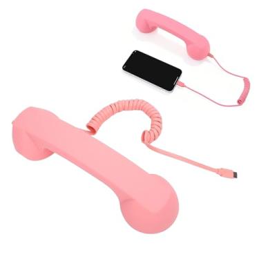 Imagem de VBESTLIFE Aparelho de Telefone retrô, Tipo C, Telefone retrô Com Fio, Estilo Receptor de Cabo Fixo para Celular, Videoconferências, Chamadas, Reuniões (PINK)