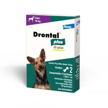 Imagem de Vermífugo Plus Cães 10Kg Sabor Carne Bayer com 2 Comprimidos Drontal