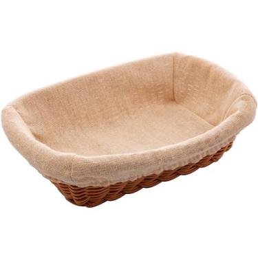 Imagem de Cesta Porta Pão Lyor 24,5x17cm Retangular Rattan Plástico Forro Tecido