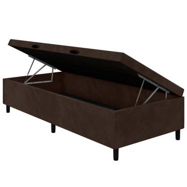 Imagem de Base Box de Solteiro Portobel Noah com Baú e Revestimento em Tecido Poliéster 35x88x188cm - Marrom 