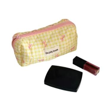 Imagem de Bolsa De Cosméticos Feminina Grande Capacidade Com Padrão De Laço Fofo