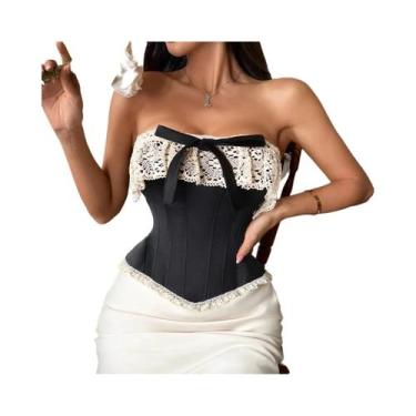 Imagem de Top Bustier Elegante Estilo Vintage Sem Alças Com Renda E Corset Com A