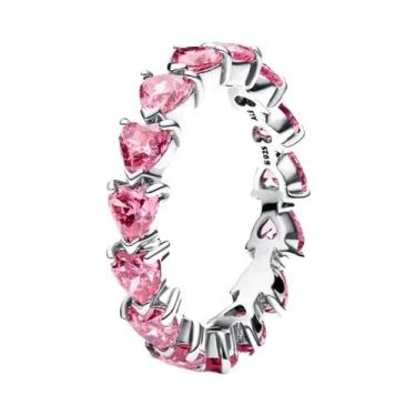 Imagem de Anel Feminino De Prata Esterlina 925 Com Pedra Rosa E Pérola Em Format