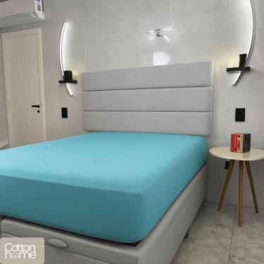 Imagem de Lençol Queen 100% Algodão Com Elástico Decorare Azul - JF Texteis
