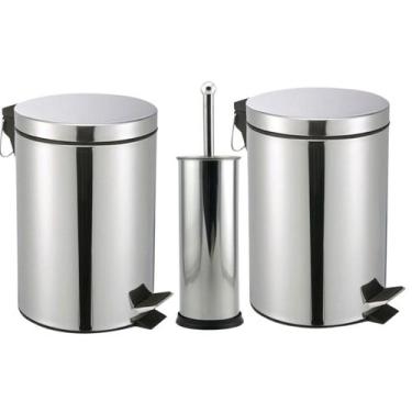 Imagem de Kit banheiro 02 lixeira inox 5 lt 01 escova sanitaria - UTILIDADES