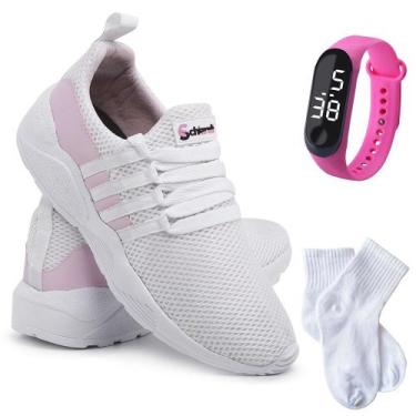 Imagem de Kit Tenis Casual Feminino Com Relogio e Meia - Schiareli, 35, Branco