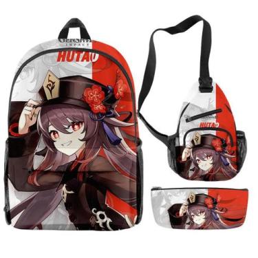 Imagem de Conjunto de mochilas escolares Genshins Impacts Anime para estudantes,