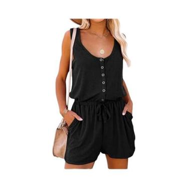 Imagem de Macacão Feminino De Verão Sem Mangas Com Cintura Amarrada Casual Solto