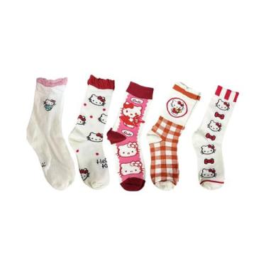 Imagem de Meias Hello Kitty Até O Meio Da Panturrilha, Pacote Com 1/5 Pares, Est