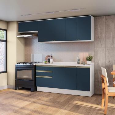 Imagem de Armário De Cozinha Completa 100% Mdf 260cm Branco/azul Profundo Celeste Kappesberg