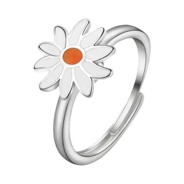 Imagem de Anel Giratório Antiestresse Feminino Com Esmalte De Pérola E Girassol 