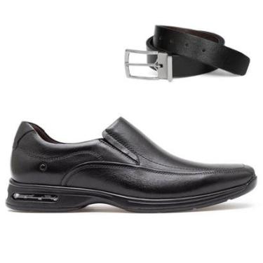 Imagem de Sapato Social De Couro Democrata Smart Comfort Ar Spot 448027 + Cinto Dupla Face-Masculino