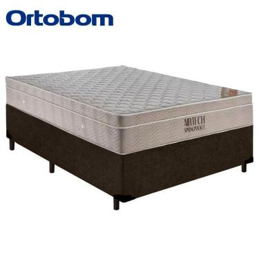 Imagem de Cama Box Casal Suede + Colchão Casal Ortobom Airtech Molas Superpocket (65x138x188) marrom