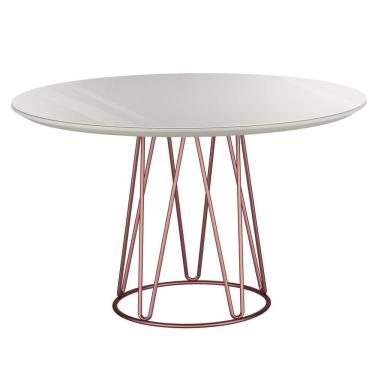 Imagem de Mesa de Jantar 110cm Tampo MDF Laqueado/Vidro Dubai Mais Decor Cobre/Off White