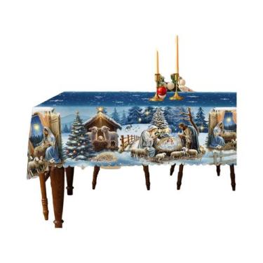 Imagem de Toalha De Mesa Com Estampa De Árvore De Natal Xadrez Azul Do Papai Noe