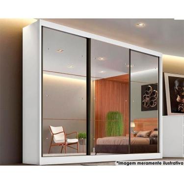 Imagem de Guarda Roupa Casal Sollo Plus 3 Portas de Correr 6 Gavetas MDF com Espelho Branco Móveis Novo Horizonte