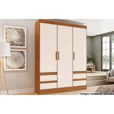 Imagem de Guarda Roupa Casal Solteiro Briz Lema B55 3 Portas 4 Gavetas MDF-MDP Nature-Off White Henn