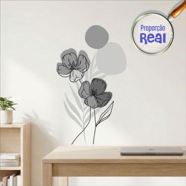 Imagem de Adesivo Floral Boho Cinza Estilo Nórdico 50x90 Minimalista Abstrato