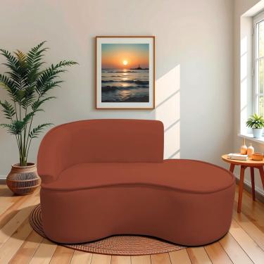 Imagem de Divã Recamier Curvo Sala De Estar Recepção Marrocos 150cm Lado Direito Bouclé Terracota