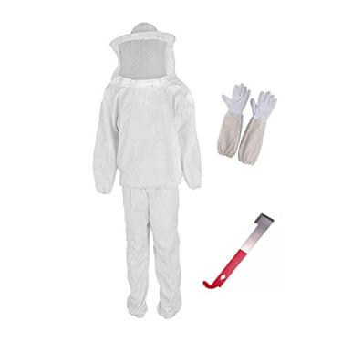 Imagem de Terno de apicultura profissional terno de abelha para homens e mulheres, terno de apicultura com luva, roupa de apicultor de abelha, jaqueta+calças + luvas + ferramenta de colmeia de aço inoxidável