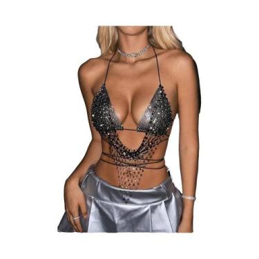 Imagem de Top Feminino Sexy Com Strass Brilhante, Sem Costas, Transparente Em Te