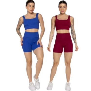 Imagem de KIT 2 Conjunto Top Alça Grossa e Short Smart Serra e Mar Alta Compressão Academia Moda...