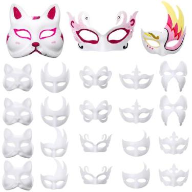 Imagem de Máscaras de papel machê Aoriher DIY Blank Halloween Cat Máscara x30