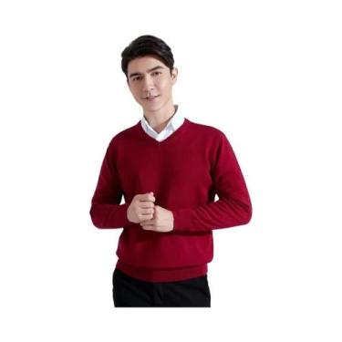 Imagem de Suéter Masculino De Tricô Em Mistura De Cashmere E Algodão Com Decote 