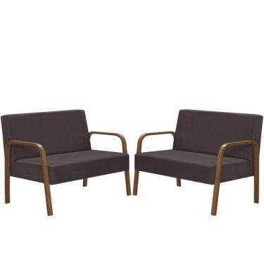 Imagem de Kit 2 Poltrona 2 Lugares Jade Braço Madeira Marrom - D SALLA