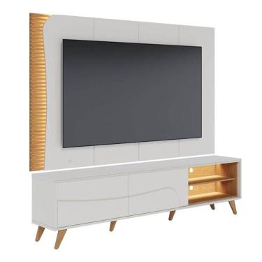 Imagem de Rack Bancada Com Pés Em Madeira E Painel Amalfi Off White Matte Freijó - Colibri