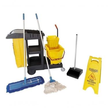 Imagem de Carrinho Funcional de Limpeza W2 Kit Completo com Balde Espremedor Duas Águas, Pá, Plac...