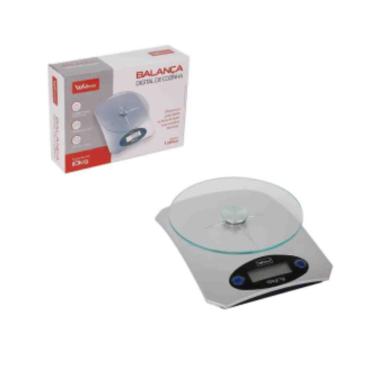 Imagem de Balança de Cozinha Digital Redonda Vidro 10kg para Alimentos em Vidro Temperado Cinza W...