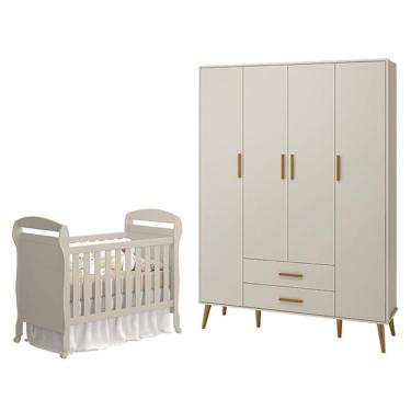 Imagem de Berço Americano Danny E Guarda Roupa 4 Portas Isis Areia Acetinado - Reller
