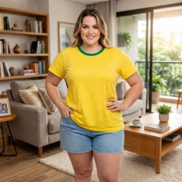 Imagem de Camiseta Básica Feminina Amarela P/ Dtf Brasil Secagem Rápida cor:amar