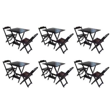 Imagem de Kit 6 Conjuntos De Mesa Dobravel Com 2 Cadeiras De Madeira 70x70 Ideal