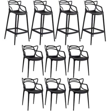 Imagem de Laraz, KIT - 6 x cadeiras + 4 x banquetas altas Masters Allegra - Pret