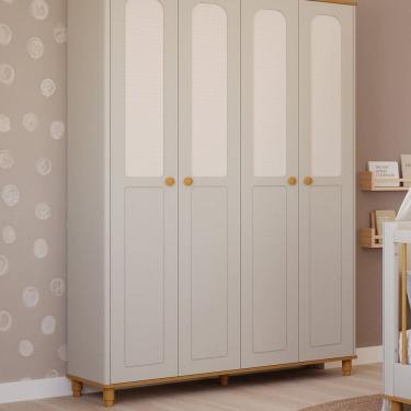 Imagem de Guarda-roupa de Bebê 4 Portas 3 Gavetas Bala de Coco Off White/marrom Expresso Móveis O...