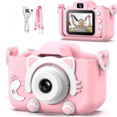 Imagem de Câmera Digital Infantil Gatinho Rosa Máquina Fotográfica Infantil com Tela LCD Fotos e Vídeos HD Jogos Filtros e Bateria Recarregável USB