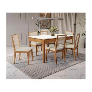 Imagem de Mesa de Jantar 6 Cadeiras 6 Lugares Retangular Madeira Kappesberg Luna