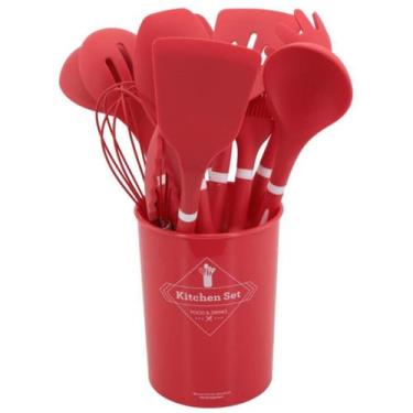 Imagem de Kit Utensílios Cozinha Silicone 12 Peças Balde Lovely Vibe COR:VERMELH