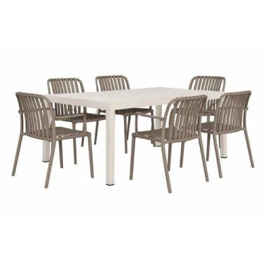 Imagem de Kit 1 Mesa Creta 140x72cm e 6 Cadeira Tulum em Polipropileno - Fratini