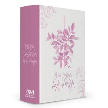 Imagem de Bíblia Sagrada Ave Maria Católica Média Capa Flores Rosa
