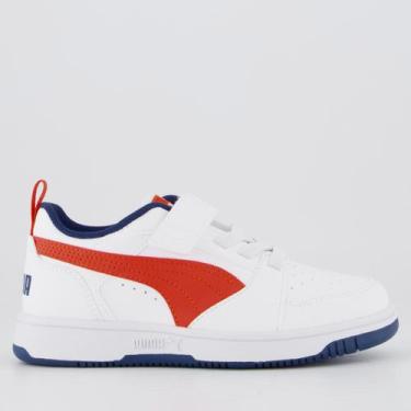 Imagem de Tênis Puma Rebound V6 LO Juvenil Branco e Vermelho, 27