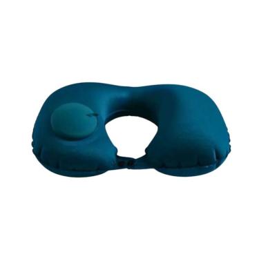 Imagem de Kit 2 Almofada de Pescoço Inflável com Inflador Integrado Portátil para Viagem Verde