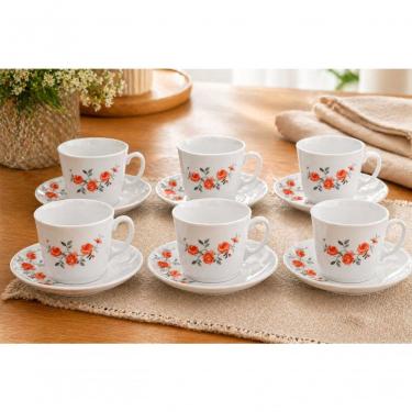 Imagem de Conjunto de Xícara de Chá Red Rose com Pires 12 Peças Porcelana Floral para Chá e Café Branco Fratelli